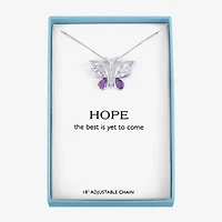 Womens Genuine Purple Amethyst Pure Silver Over Brass Butterfly 16 Inch Pendant Necklace