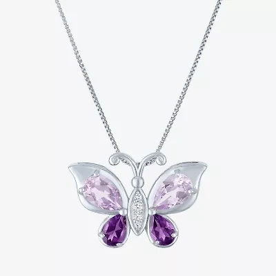 Womens Genuine Purple Amethyst Pure Silver Over Brass Butterfly 16 Inch Pendant Necklace
