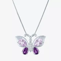 Womens Genuine Purple Amethyst Pure Silver Over Brass Butterfly 16 Inch Pendant Necklace
