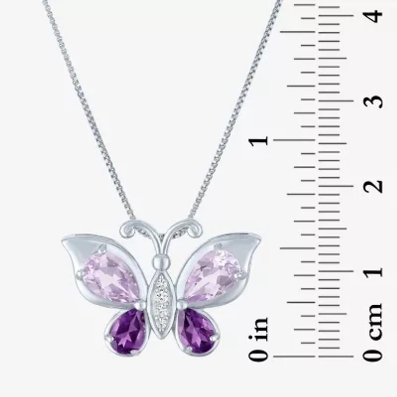 Womens Genuine Purple Amethyst Pure Silver Over Brass Butterfly 16 Inch Pendant Necklace