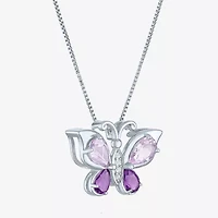 Womens Genuine Purple Amethyst Pure Silver Over Brass Butterfly 16 Inch Pendant Necklace