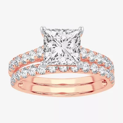 (H-I / SI1-SI2) Signature By Modern Bride Womens 2 CT.TW Lab Grown White Diamond 14K Gold Side Stone Bridal Set