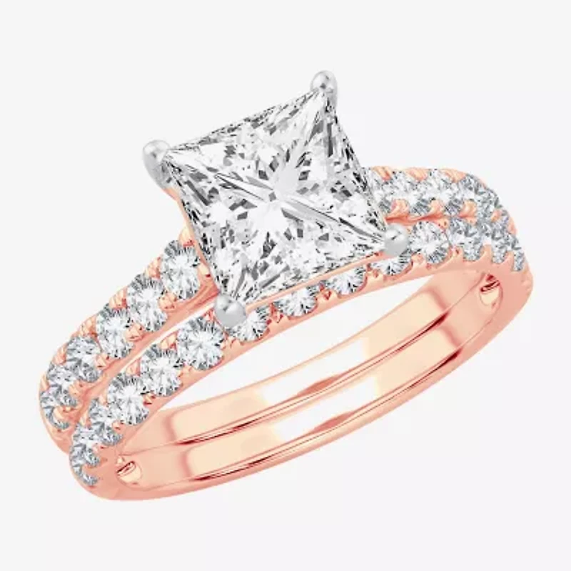 (H-I / SI1-SI2) Signature By Modern Bride Womens 2 CT.TW Lab Grown White Diamond 14K Gold Side Stone Bridal Set