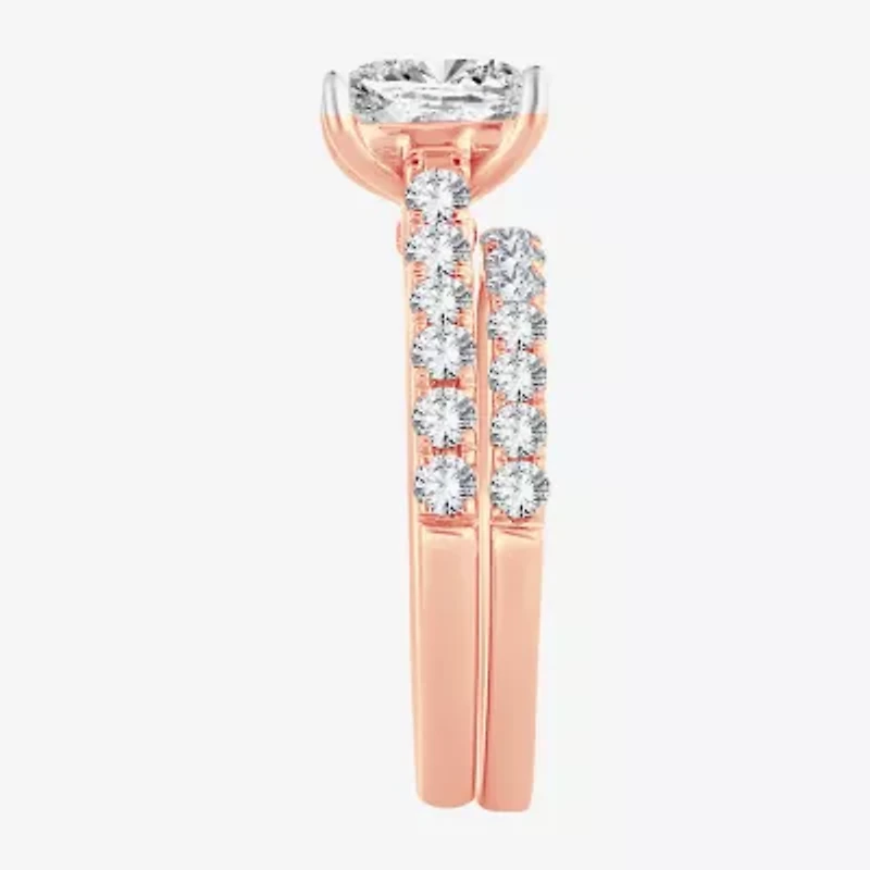 (H-I / SI1-SI2) Signature By Modern Bride Womens 2 CT.TW Lab Grown White Diamond 14K Gold Side Stone Bridal Set