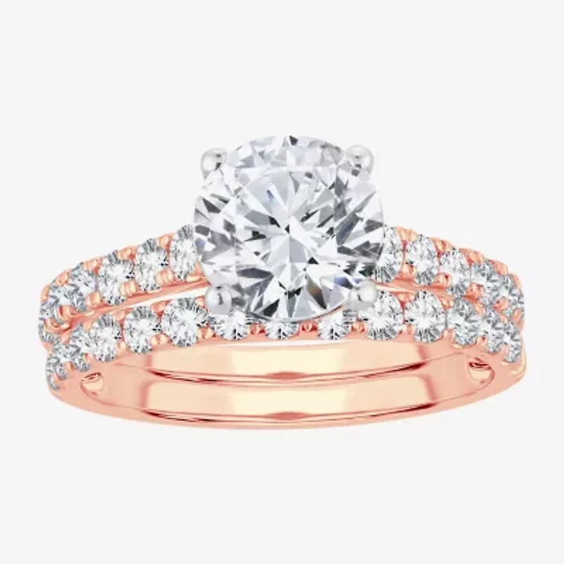Signature By Modern Bride (H-I / Si1-Si2) Womens 2 CT. T.W. Lab Grown White Diamond 14K Gold Round Bridal Set