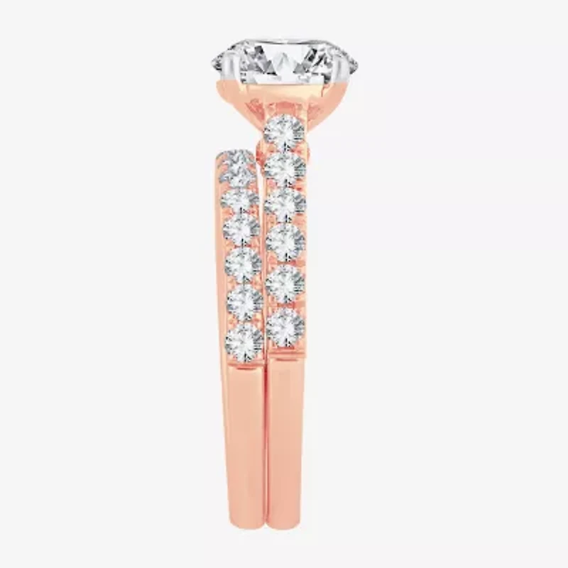 Signature By Modern Bride (H-I / Si1-Si2) Womens 2 CT. T.W. Lab Grown White Diamond 14K Gold Round Bridal Set