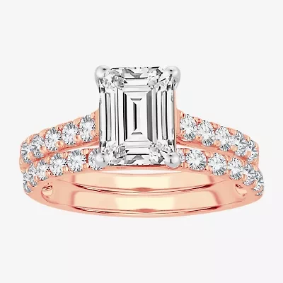 (H-I / SI1-SI2) Signature By Modern Bride Emerald Cut Womens 2 CT. T.W. Lab Grown White Diamond Bridal Set 14K Gold