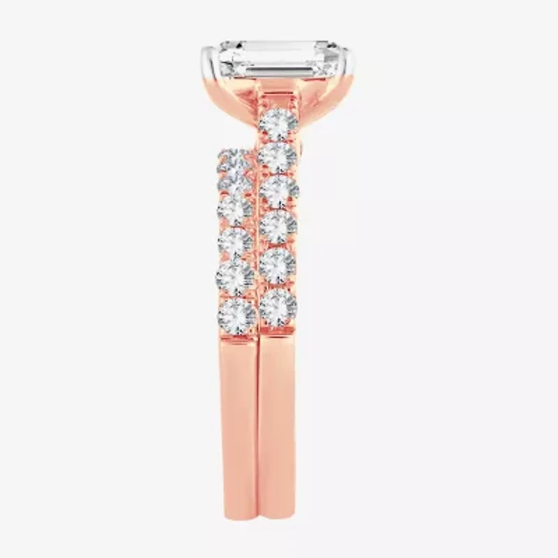 (H-I / SI1-SI2) Signature By Modern Bride Emerald Cut Womens 2 CT. T.W. Lab Grown White Diamond Bridal Set 14K Gold