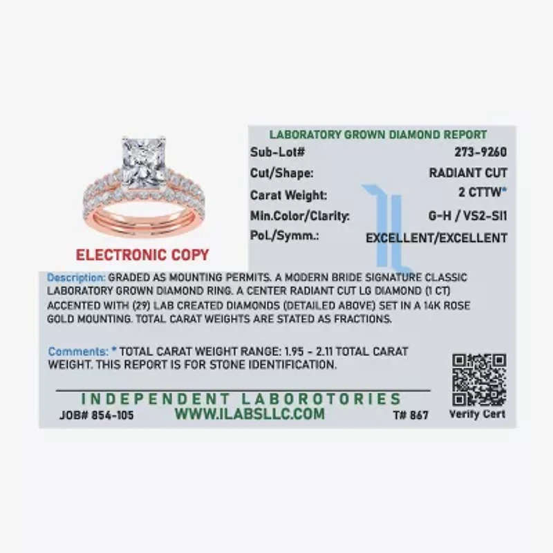 Signature By Modern Bride (G-H / Vs2-Si1) Womens 2 CT. T.W. Lab Grown White Diamond 14K Gold Side Stone Bridal Set
