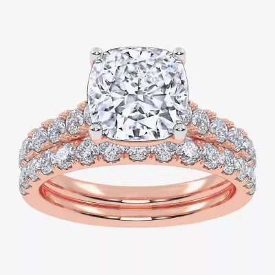 Signature By Modern Bride (G-H / Vs2-Si1) Womens 2 1/2 CT. T.W. Lab Grown White Diamond 14K Gold Cushion Side Stone Bridal Set