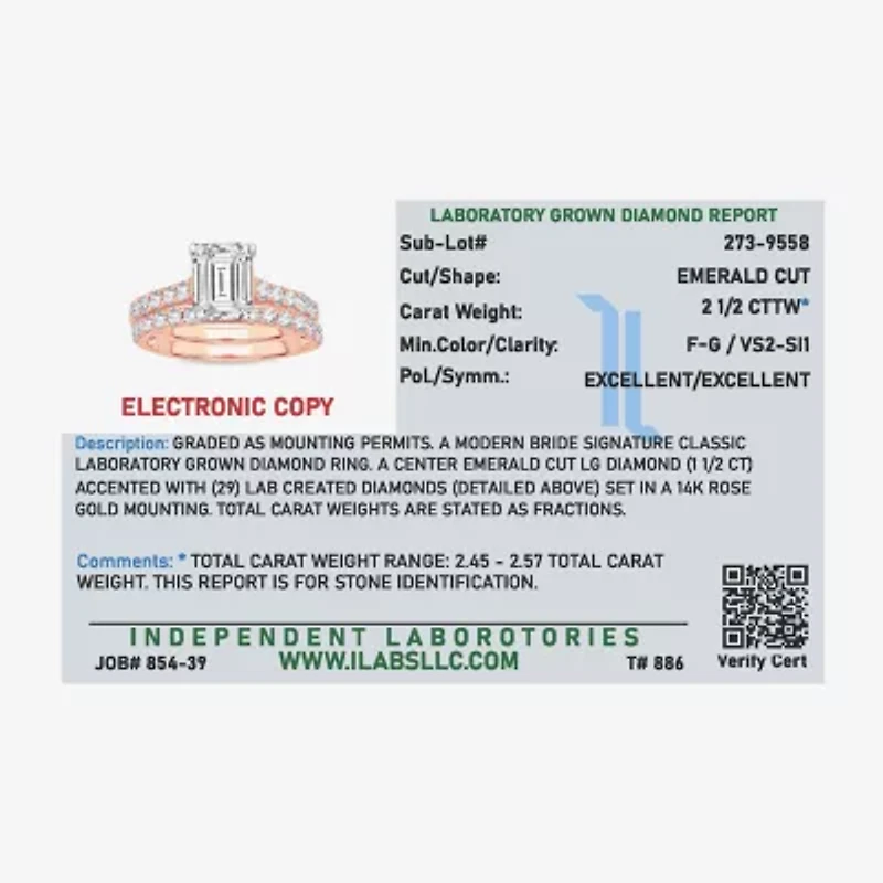 (H-I / SI1-SI2) Signature By Modern Bride Womens 2 1/2 CT. TW. Lab Grown White Diamond 14K Gold Emerald Bridal Set