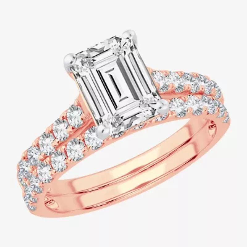 (H-I / SI1-SI2) Signature By Modern Bride Womens 2 1/2 CT. TW. Lab Grown White Diamond 14K Gold Emerald Bridal Set