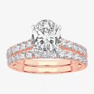 Signature By Modern Bride (F-G/ Vs2-Si1) Womens 2 1/2 CT. T.W. Lab Grown White Diamond 14K Gold Oval Side Stone Bridal Set