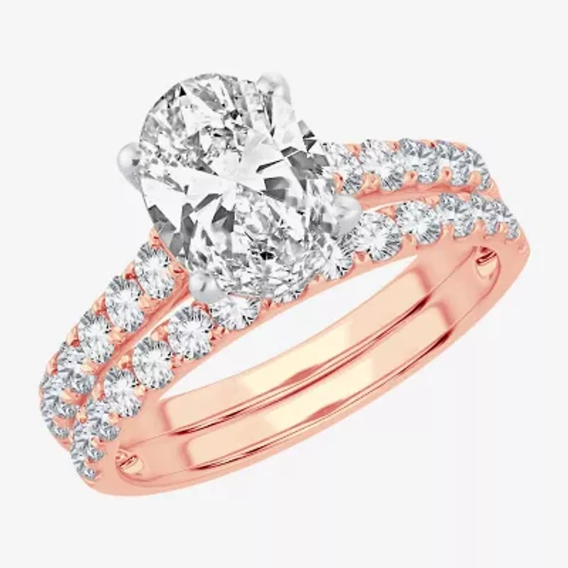 Signature By Modern Bride (F-G/ Vs2-Si1) Womens 2 1/2 CT. T.W. Lab Grown White Diamond 14K Gold Oval Side Stone Bridal Set