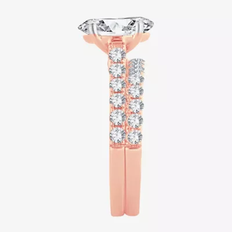 Signature By Modern Bride (F-G/ Vs2-Si1) Womens 2 1/2 CT. T.W. Lab Grown White Diamond 14K Gold Oval Side Stone Bridal Set