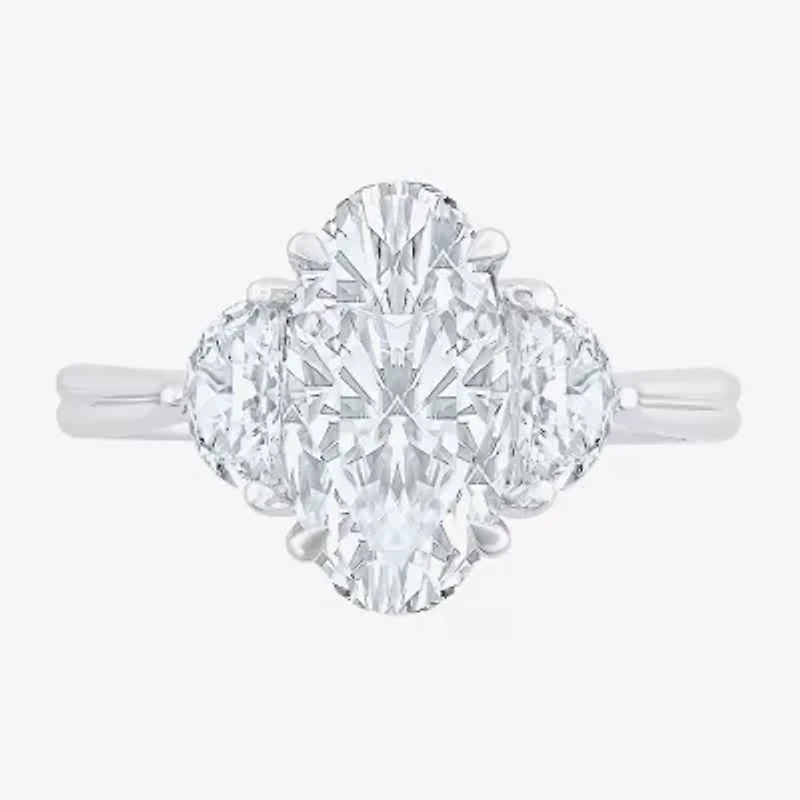 Signature By Modern Bride (F / Vs2) Womens 2 1/2 CT. T.W. Lab Grown White Diamond 10K Gold Oval 3-Stone Engagement Ring