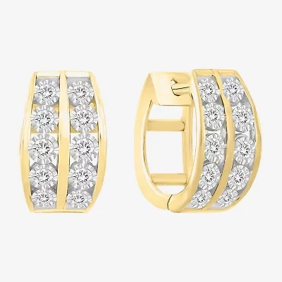 (I / I3) Mens 1/4 CT. Natural White Diamond 10K Gold 12mm Circle Hoop Earrings