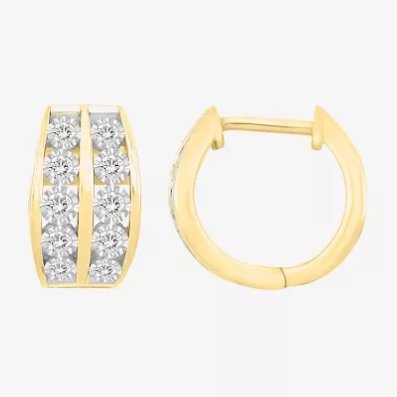 (I / I3) Mens 1/4 CT. Natural White Diamond 10K Gold 12mm Circle Hoop Earrings