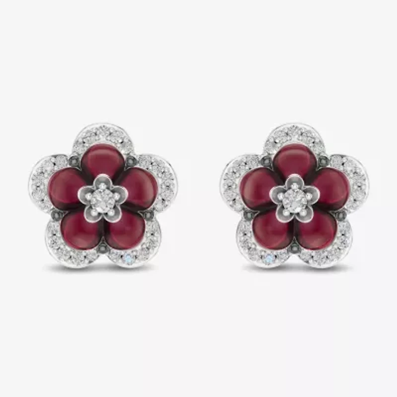 Enchanted Disney Fine Jewelry 1/5 CT. Genuine Red Rhodolite Sterling Silver 10mm Flower Princess Mulan Stud Earrings