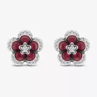 Enchanted Disney Fine Jewelry 1/5 CT. Genuine Red Rhodolite Sterling Silver 10mm Flower Princess Mulan Stud Earrings