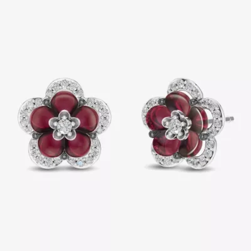 Enchanted Disney Fine Jewelry 1/5 CT. Genuine Red Rhodolite Sterling Silver 10mm Flower Princess Mulan Stud Earrings