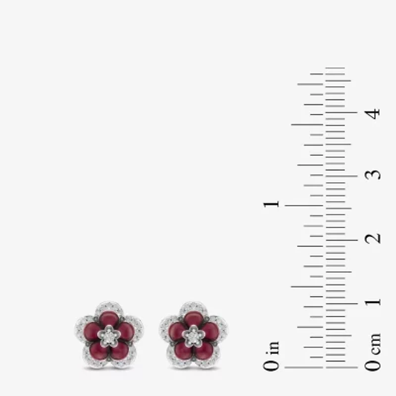 Enchanted Disney Fine Jewelry 1/5 CT. Genuine Red Rhodolite Sterling Silver 10mm Flower Princess Mulan Stud Earrings