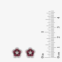 Enchanted Disney Fine Jewelry 1/5 CT. Genuine Red Rhodolite Sterling Silver 10mm Flower Princess Mulan Stud Earrings