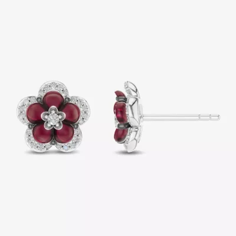 Enchanted Disney Fine Jewelry 1/5 CT. Genuine Red Rhodolite Sterling Silver 10mm Flower Princess Mulan Stud Earrings