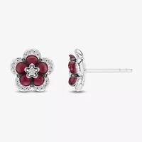 Enchanted Disney Fine Jewelry 1/5 CT. Genuine Red Rhodolite Sterling Silver 10mm Flower Princess Mulan Stud Earrings