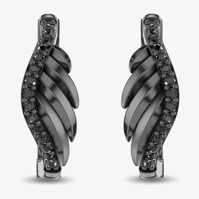 Enchanted Disney Fine Jewelry Womens 1/5 CT. Natural Black Diamond Sterling Silver 14.9mm Wing Maleficent Hoop Earrings
