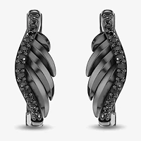 Enchanted Disney Fine Jewelry Womens 1/5 CT. Natural Black Diamond Sterling Silver 14.9mm Wing Maleficent Hoop Earrings