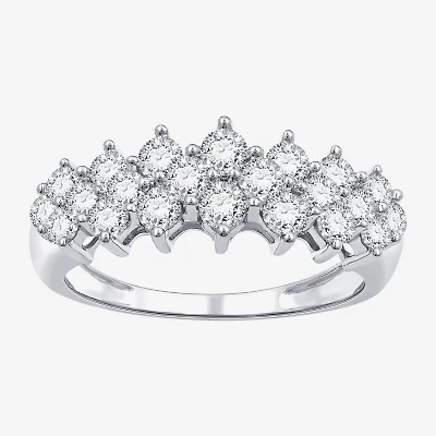 (G / Si1-Si2) Womens 1 CT. T.W. Lab Grown White Diamond Sterling Silver Cluster Band