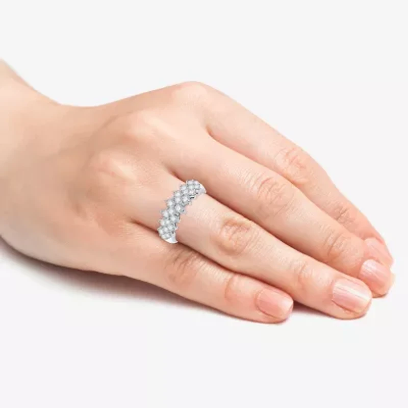 (G / Si1-Si2) Womens 1 CT. T.W. Lab Grown White Diamond Sterling Silver Cluster Band