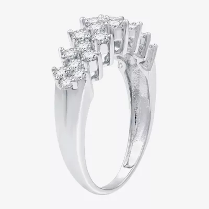 (G / Si1-Si2) Womens 1 CT. T.W. Lab Grown White Diamond Sterling Silver Cluster Band