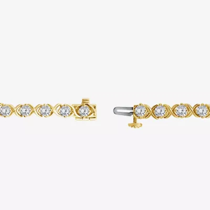 (F / Si2) Womens 6 CT. T.W. Lab Grown White Diamond 14K Gold Over Silver 7.25 Inch Tennis Bracelet