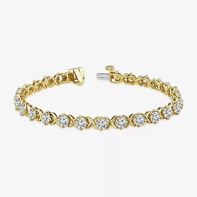 (F / Si2) Womens 6 CT. T.W. Lab Grown White Diamond 14K Gold Over Silver 7.25 Inch Tennis Bracelet
