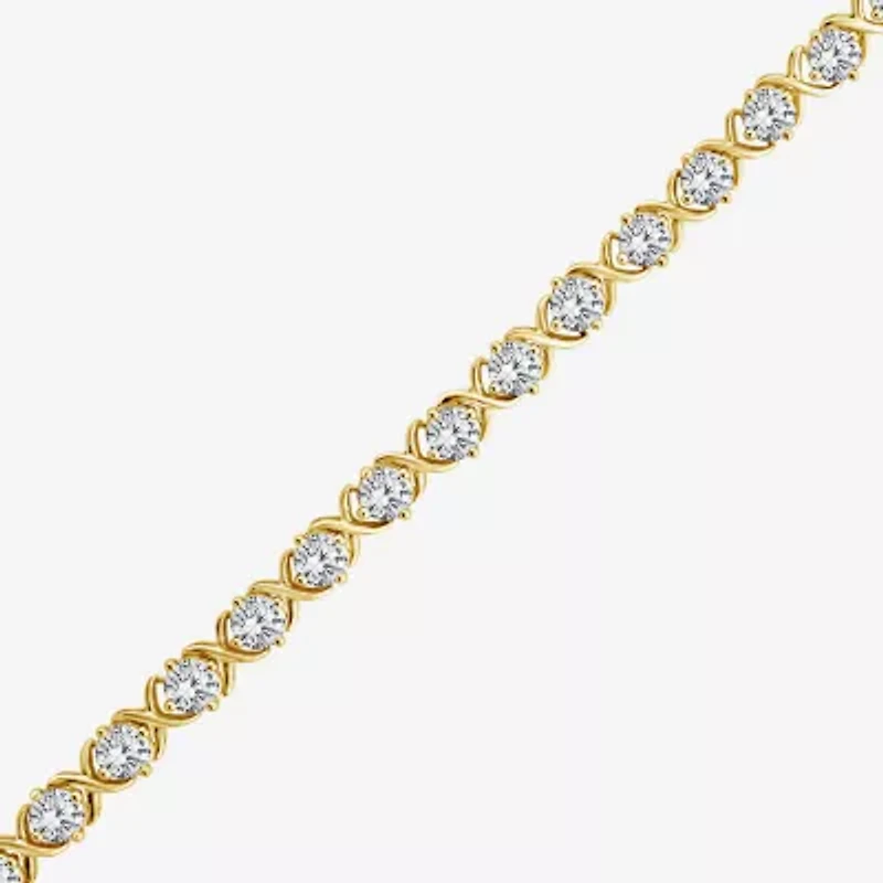 (F / Si2) Womens 6 CT. T.W. Lab Grown White Diamond 14K Gold Over Silver 7.25 Inch Tennis Bracelet