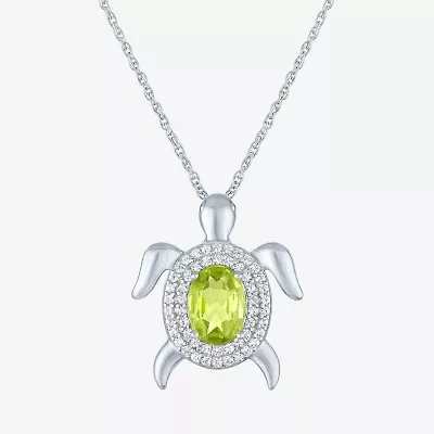 Womens Genuine Green Peridot Pure Silver Over Brass 16 Inch Pendant Necklace