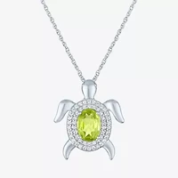 Womens Genuine Green Peridot Pure Silver Over Brass 16 Inch Pendant Necklace