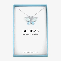 Womens Lab Created White Opal Pure Silver Over Brass Butterfly 16 Inch Pendant Necklace