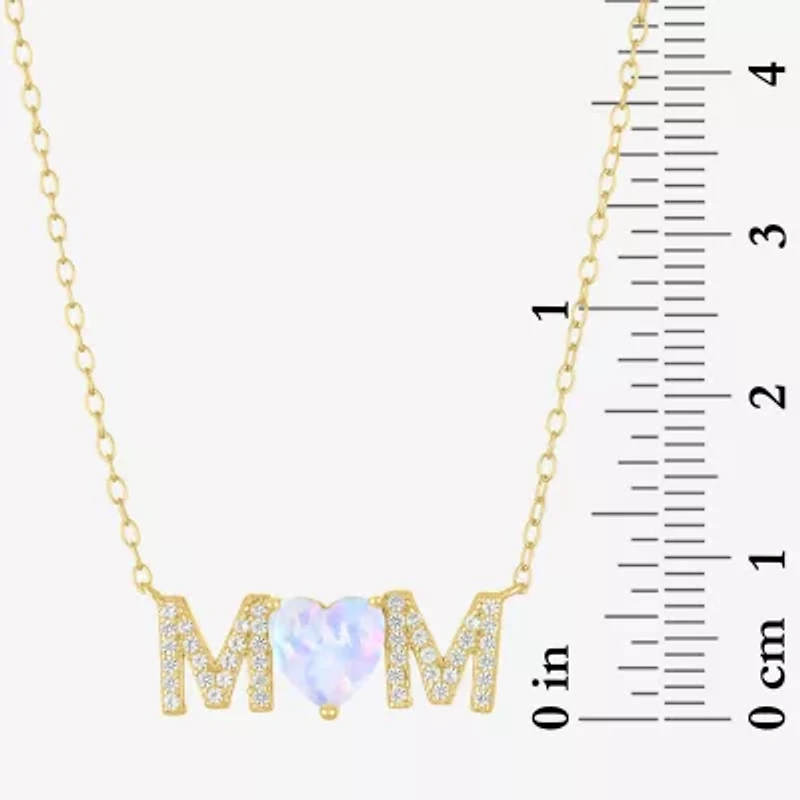 Womens Lab Created White Opal 14K Gold Over Brass Heart 16 Inch Pendant Necklace