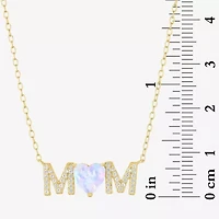 Womens Lab Created White Opal 14K Gold Over Brass Heart 16 Inch Pendant Necklace
