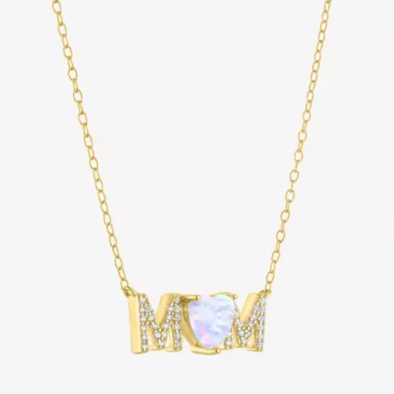 Womens Lab Created White Opal 14K Gold Over Brass Heart 16 Inch Pendant Necklace
