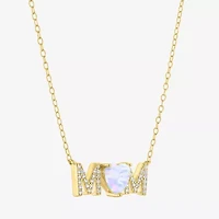 Womens Lab Created White Opal 14K Gold Over Brass Heart 16 Inch Pendant Necklace