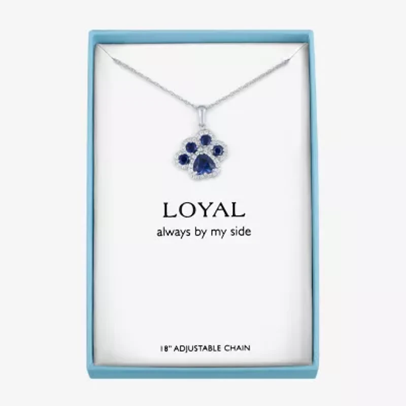 Womens Lab Created Blue Sapphire Pure Silver Over Brass 16 Inch Pendant Necklace