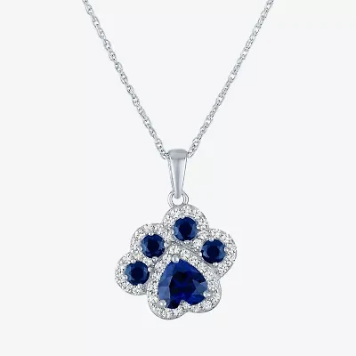 Womens Lab Created Blue Sapphire Pure Silver Over Brass 16 Inch Pendant Necklace