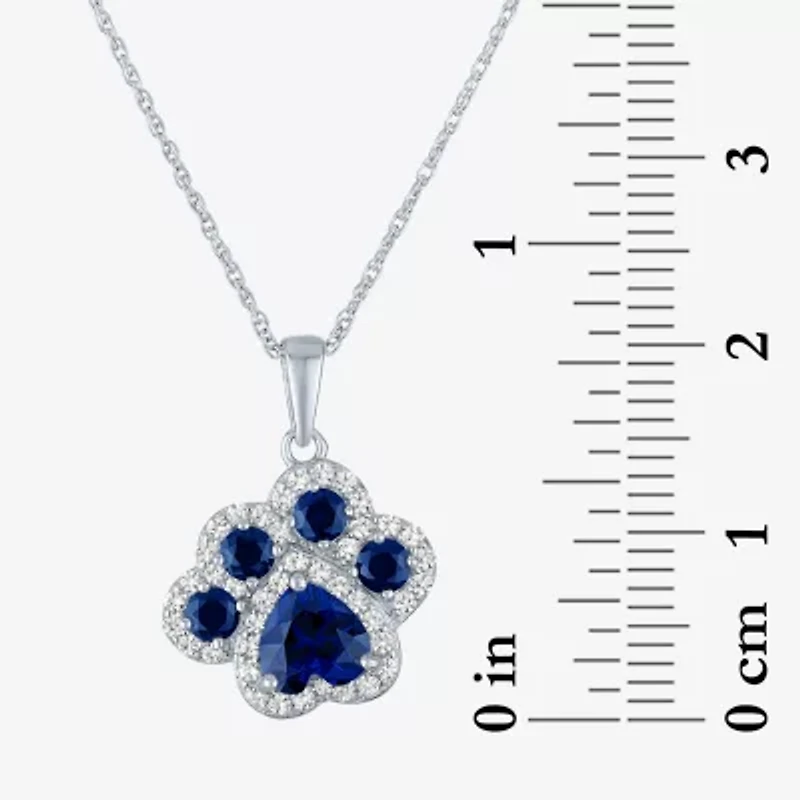 Womens Lab Created Blue Sapphire Pure Silver Over Brass 16 Inch Pendant Necklace