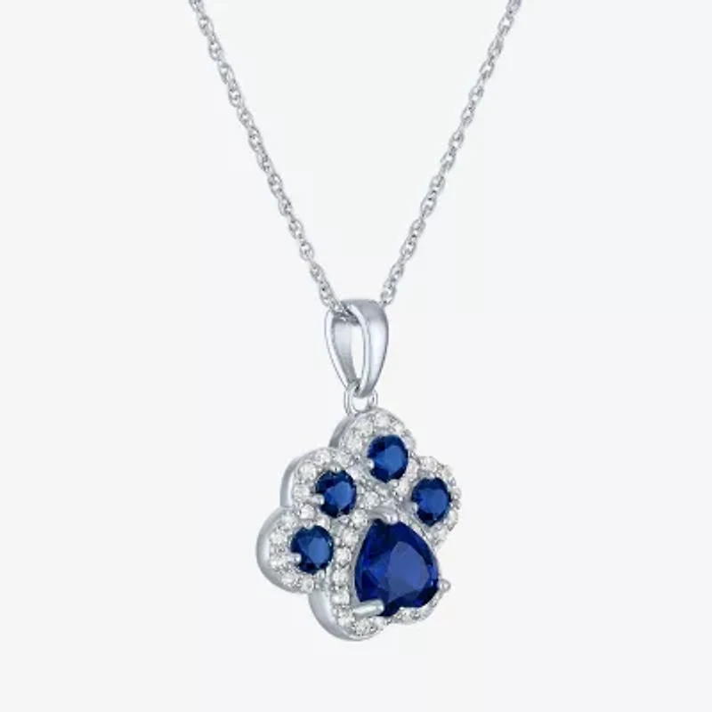 Womens Lab Created Blue Sapphire Pure Silver Over Brass 16 Inch Pendant Necklace