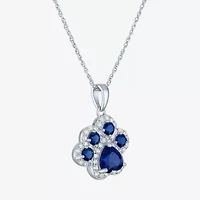 Womens Lab Created Blue Sapphire Pure Silver Over Brass 16 Inch Pendant Necklace