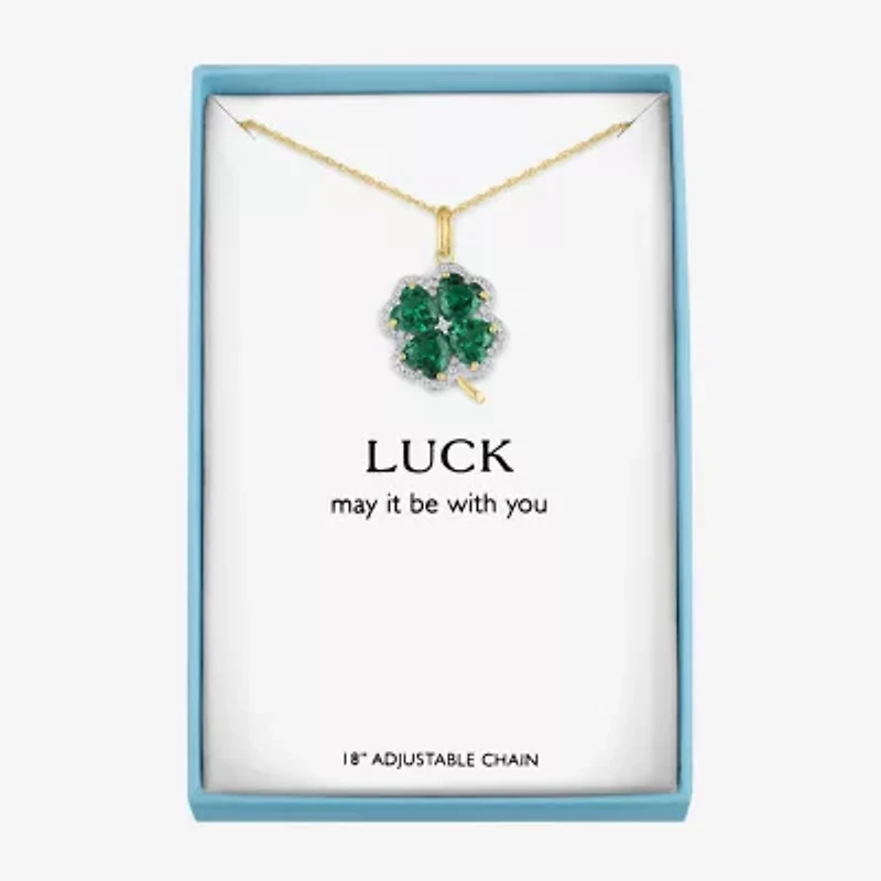 Womens Simulated Green Emerald 14K Gold Over Brass Clover 16 Inch Pendant Necklace